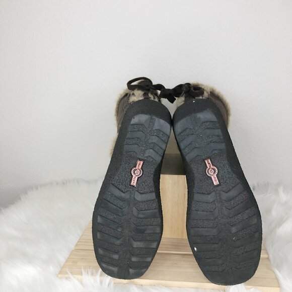 Earth Spirit Daphne Brown Leather Zip Up Faux Fur Trim Wedge Boot Women's Size 7 - Picture 4 of 6